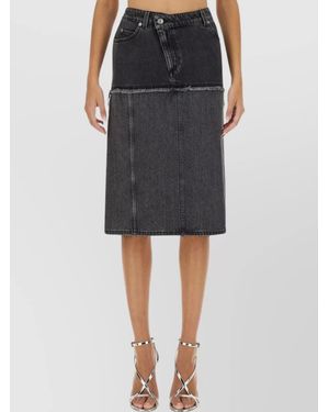 McQueen Denim Two-Tone Straight Skirt - Black