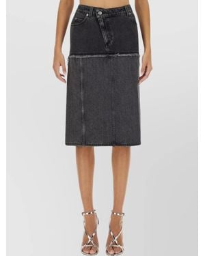 McQueen Two-Tone Denim Skirt Frayed Hem - Black