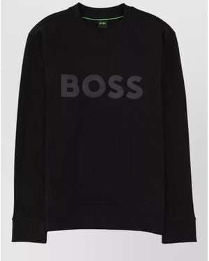 BOSS Logo Sweatshirt Featuring Ribbed Cuffs Hem - Black