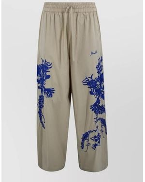 P.A.R.O.S.H. Wide Leg Cotton Pants Floral Embroidery - Blue