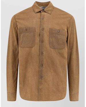 Aspesi Suede Overshirt Buttoned Pockets Long Sleeves - Brown