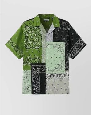 KENZO Bicolor Cotton Short-Sleeve Shirt - Green
