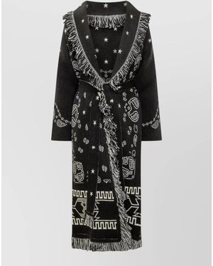 Alanui Long Coat Patterned Fringe Detail Belt - Black