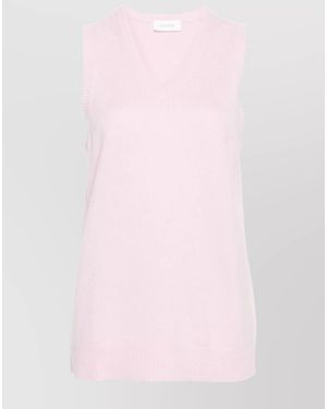 Sportmax Fine-Knit Cashmere Wool V-Neck Sleeveless Top - Pink