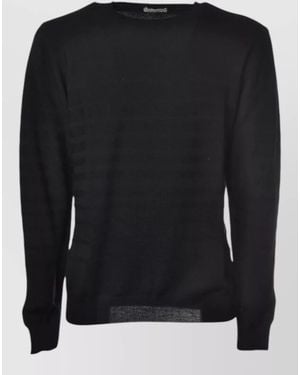 Paolo Pecora Lightweight Knit Jumper Ribbed Cuffs Hem Sheer - Black