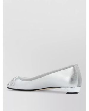 McQueen Ballet Flats Round Toe Ribbon Bow Heel - White