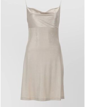 Versace Jeans Couture Cowl Neck Satin Midi Dress Spaghetti Straps - Natural
