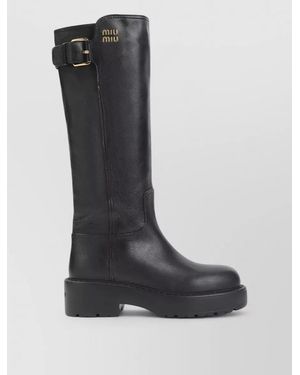Miu Miu Leather Knee-High Boots - Black