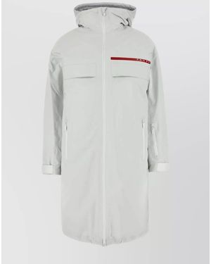 Prada Nylon Hooded Puffer With Elasticated Cuffs - Gray