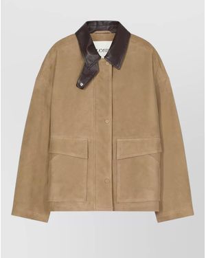 Closed Suede Blazer Boxy Cut Leather Collar - Natural