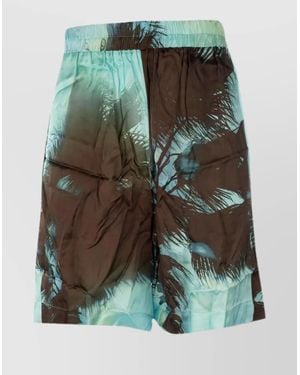 Laneus Palm Tree Print Elastic Waistband Shorts - Green