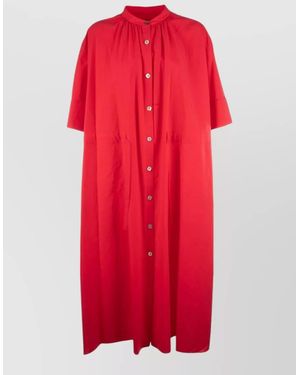Paul Smith Short Sleeve Dress Pleated Back Slits - Red