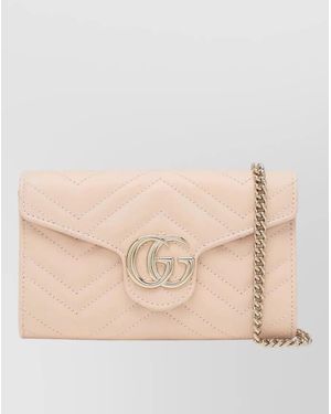 Gucci Chain Strap Quilted Leather Cardholder Wallet - Natural