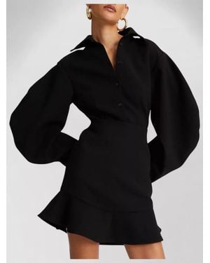 ROTATE BIRGER CHRISTENSEN Tailored Shirt Dress Waist Ruffle Hem - Black