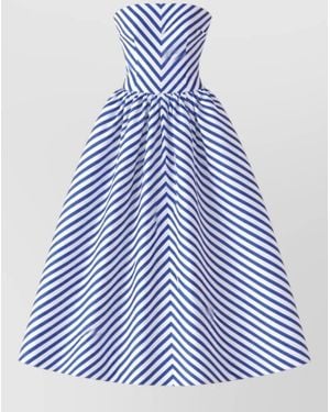 Self-Portrait Strapless Taffeta Midi Dress Chevron Stripes - Blue