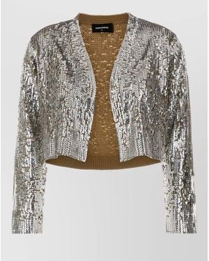 DSquared² Wool Cardigan Long Sleeves Metallic Sequins - Gray