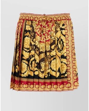 Versace Silk High-Rise Pleated Mini Skirt - Metallic