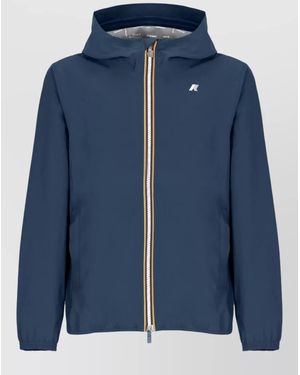 K-Way Hooded Waterproof Short Jacket Elastic Cuffs - Blue