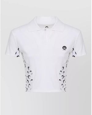 Marine Serre Cropped Polo Top Moon Print Collar - Blue