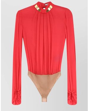 Elisabetta Franchi Viscose Shirt High Collar Body Detail - Red