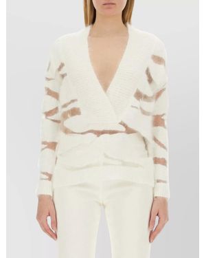 Tom Ford Abstract Pattern V-Neck Knitwear Sheer - Natural
