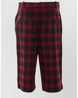 Pinko Straight Shorts Belt Loops Checked Pattern - Red