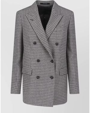 Tagliatore Double Breasted Blazer Check Pattern Notch Lapel - Grey