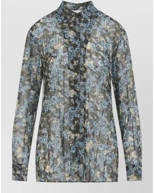 Dries Van Noten Floral Collared Sheer Shirt Long Sleeves - Blue