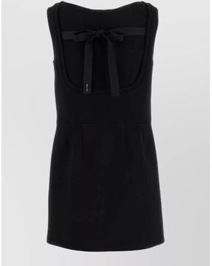 Prada Wool Dress Sleeveless Pleated Back Tie - Black