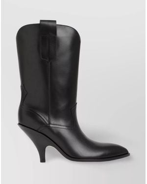 Bally Pointed Toeline Leather Mid-Calf Boots - Black