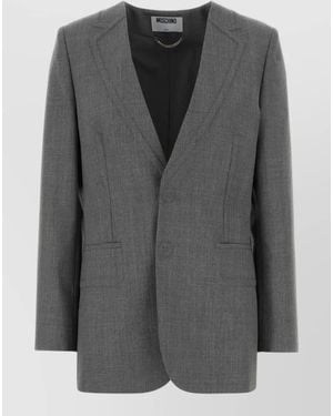 Moschino Wool Blazer Tailored Notched Lapels Front Pockets - Grey