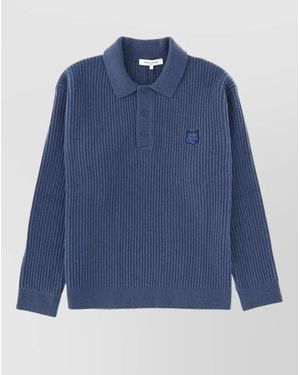 Maison Kitsuné Long Sleeve Polo Knit Jumper - Blue