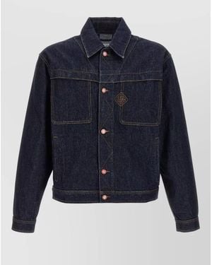 CASABLANCA Denim Jacket Chest Pockets Contrast Stitching Sleeves - Blue