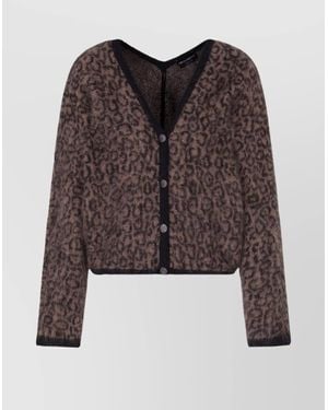 Emporio Armani Leopard Print Long Sleeve Knitwear Cardigan - Brown