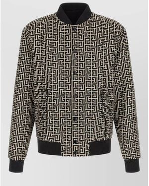 Balmain Monogram Reversible Bomber Jacket Geometric Pattern - Grey