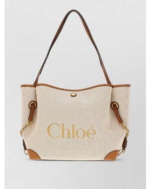 Chloé Canvas Shoulder Tote Bag Chain Detail - Natural