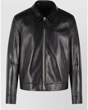 Tom Ford Leather Jacket Buttoned Cuffs Collared Front Pockets - Black