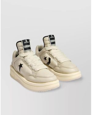 Rick Owens Leather Sneakers With Star Detail And Rubber Sole - Natural