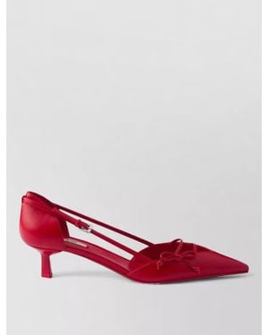 Prada Bow Kitten Heel Pointed Toe Strappy Court Shoes - Red