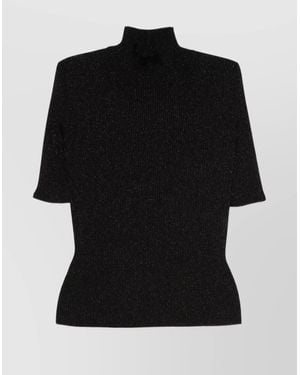Missoni Ribbed High Neck Short Sleeve Sweater - Black