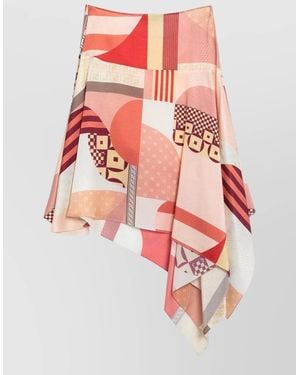 Fendi Asymmetric Hem Skirt Draped Geometric Pattern - Red