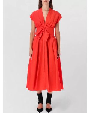 Alaïa Linen Blend Midi Dress Knotted Belt - Red