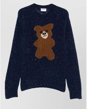 Moschino Bear Motif Crew Neck Casual Sweater - Blue