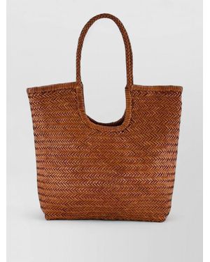 Dragon Diffusion Beach Bag Shopper Braided Handles Woven Design - Brown