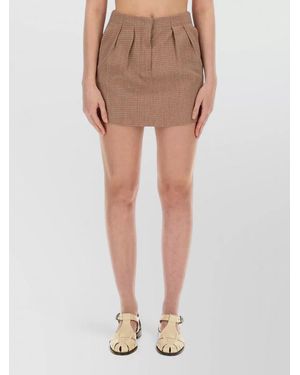 Alysi High Waist Pleated Mini Skirt Belt Loops - Natural