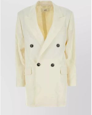 Ami Paris Virgin Wool Oversized Double-Breasted Blazer - Natural