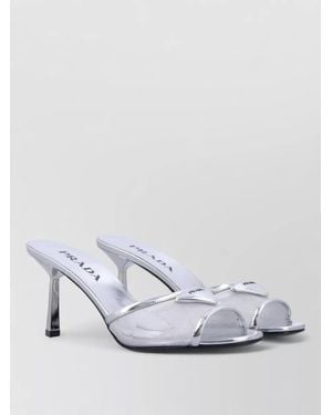 Prada Sculptural Heel Mesh Leather Mules Logo - White