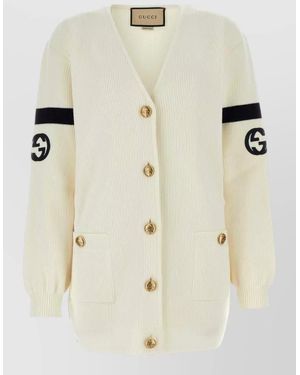 Gucci Wool Blend Cardigan Long Sleeves Pockets - Natural