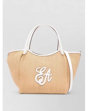 Emporio Armani Medium Straw Tote Bag Shoulder Strap - Natural
