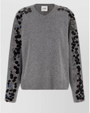 Nude Wool V-Neck Sequin Jumper - Grey